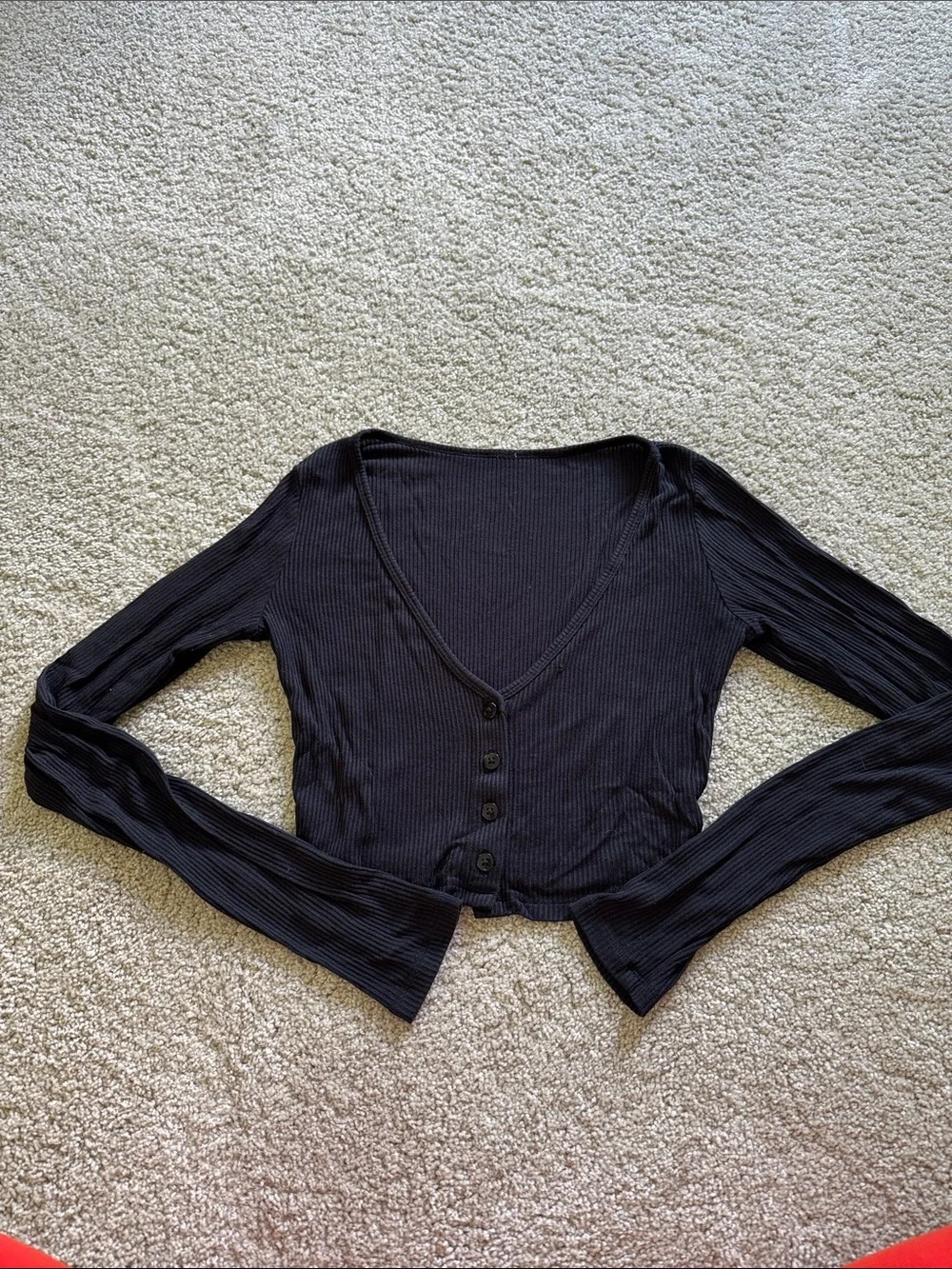 ALO YOGA Black Ribbed Cropped Cardigan XS